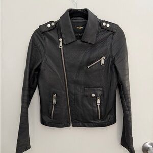 Maje Leather Jacket Grey 38